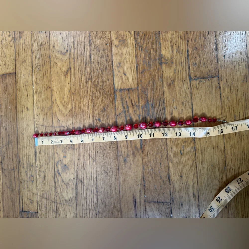 50s Vintage Red Glass Bead and Crystal Necklace - Picture 5 of 7